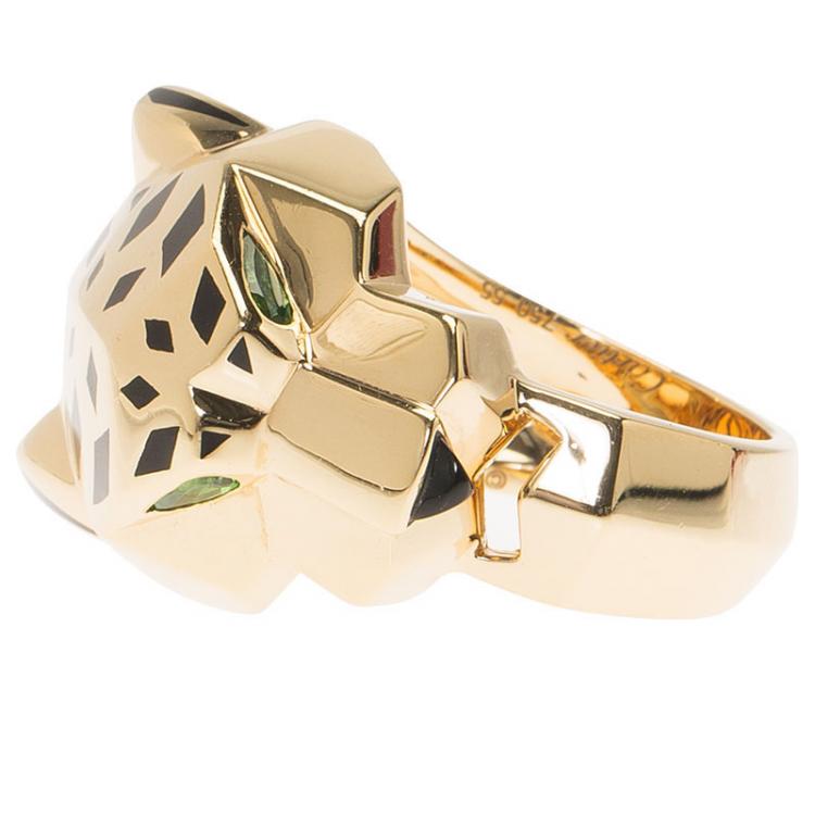 Pre Owned Cartier Panthere de Cartier Garnet and Onyx Yellow Gold Ring Size 55