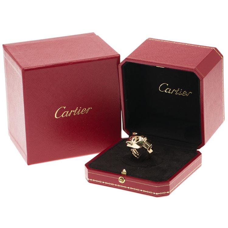 Pre Owned Cartier Panthere de Cartier Garnet and Onyx Yellow Gold Ring Size 55