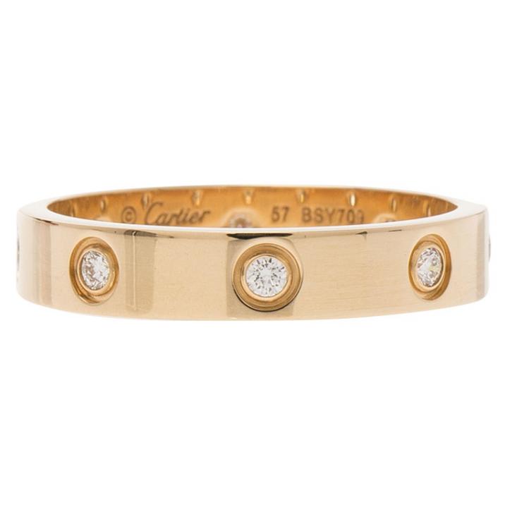 Pre Owned Cartier Love Diamonds Rose Gold Wedding Band Ring Size 57