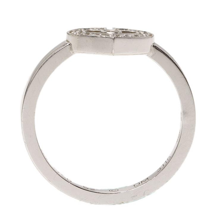 Pre Owned Cartier Hearts & Symbols C Heart Diamond White Gold Ring Size 52