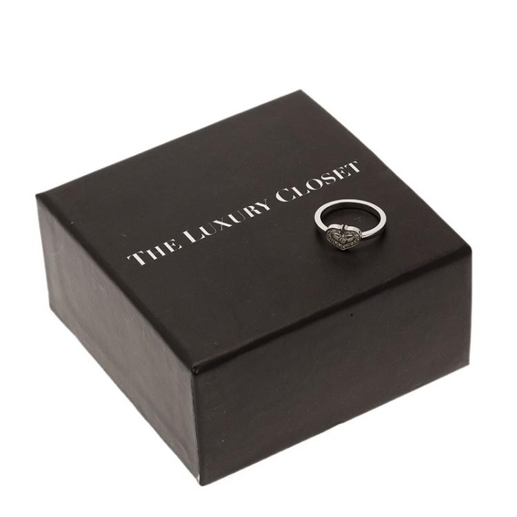 Pre Owned Cartier Hearts & Symbols C Heart Diamond White Gold Ring Size 52