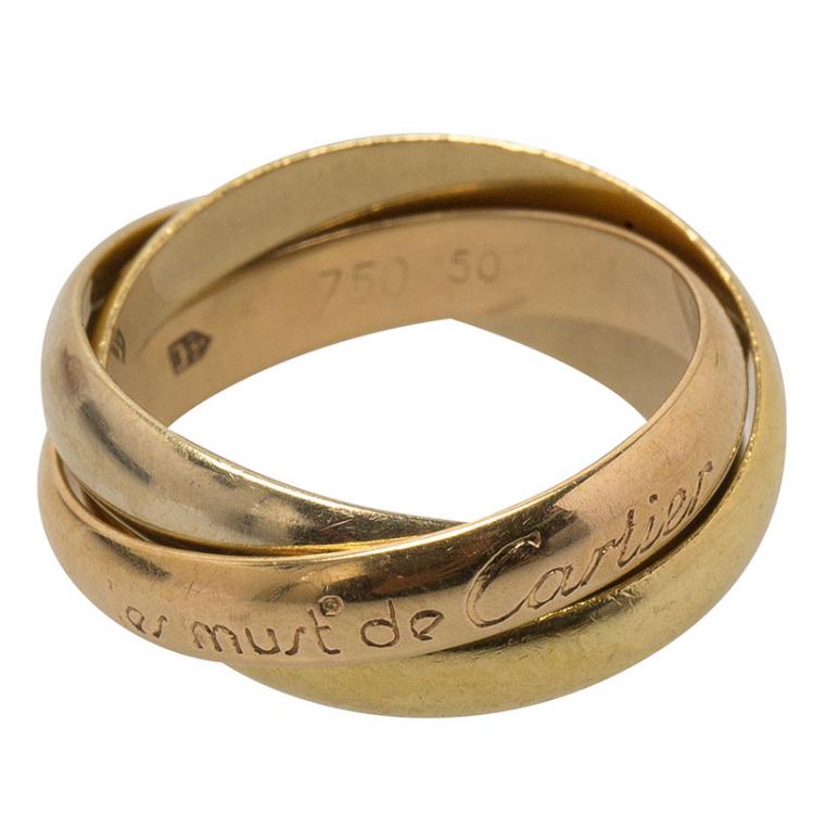 Pre Owned Cartier Vintage Les Must De Cartier Trinity Three Tone 18k Gold Band Ring Size 50 