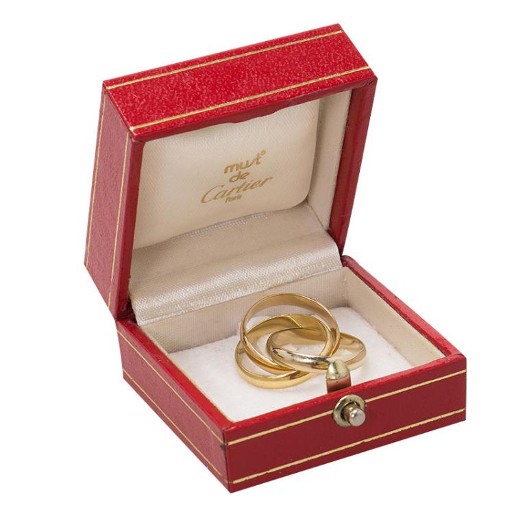 Pre Owned Cartier Vintage Les Must De Cartier Trinity Three Tone 18k Gold Band Ring Size 50 