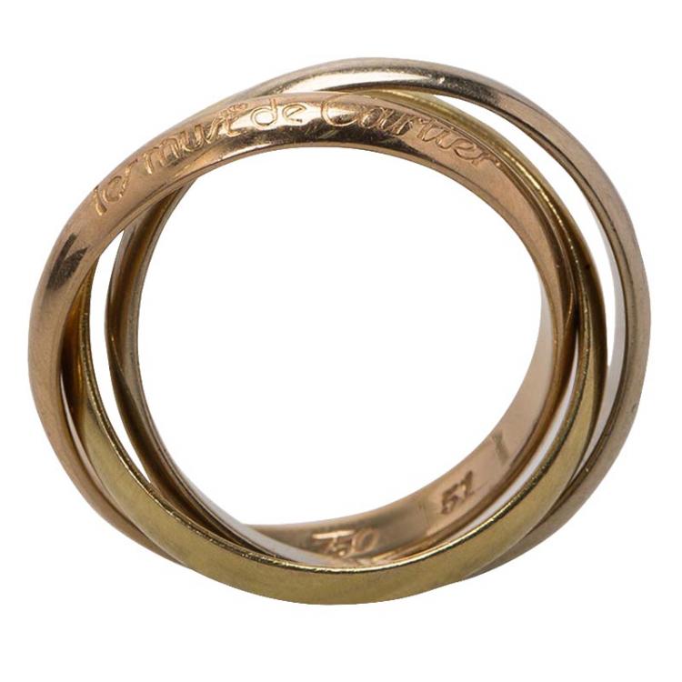 Pre Owned Cartier Vintage Le Must De Cartier Trinity Three Tone 18k Gold Band Ring Size 51