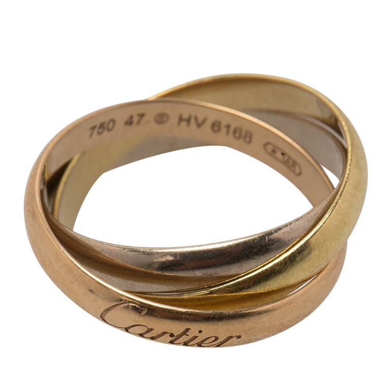 Pre Owned Cartier Trinity De Cartier Three Tone 18k Gold Band Ring Size 47
