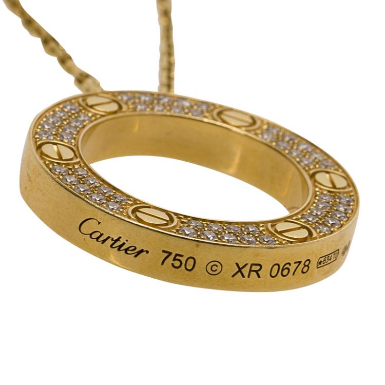 Pre Owned Cartier Love Pavé Set Diamonds Yellow Gold Pendant Chain Necklace