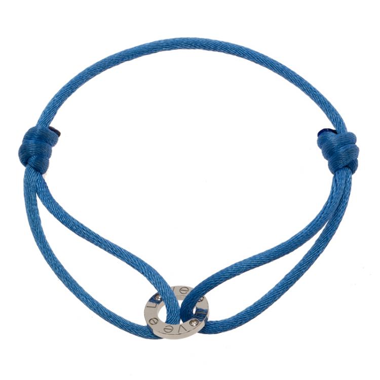 Pre Owned Cartier Love Diamonds White Gold Blue Adjustable Cord Bracelet