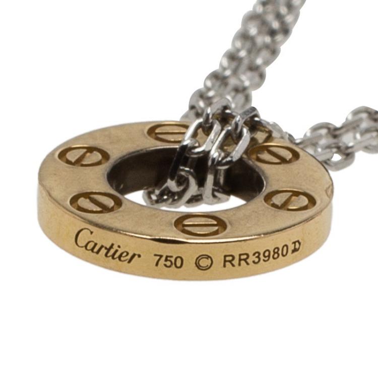 Pre Owned Cartier Love 3 Hoops White and Rose Gold Diamond Double Chain Necklace
