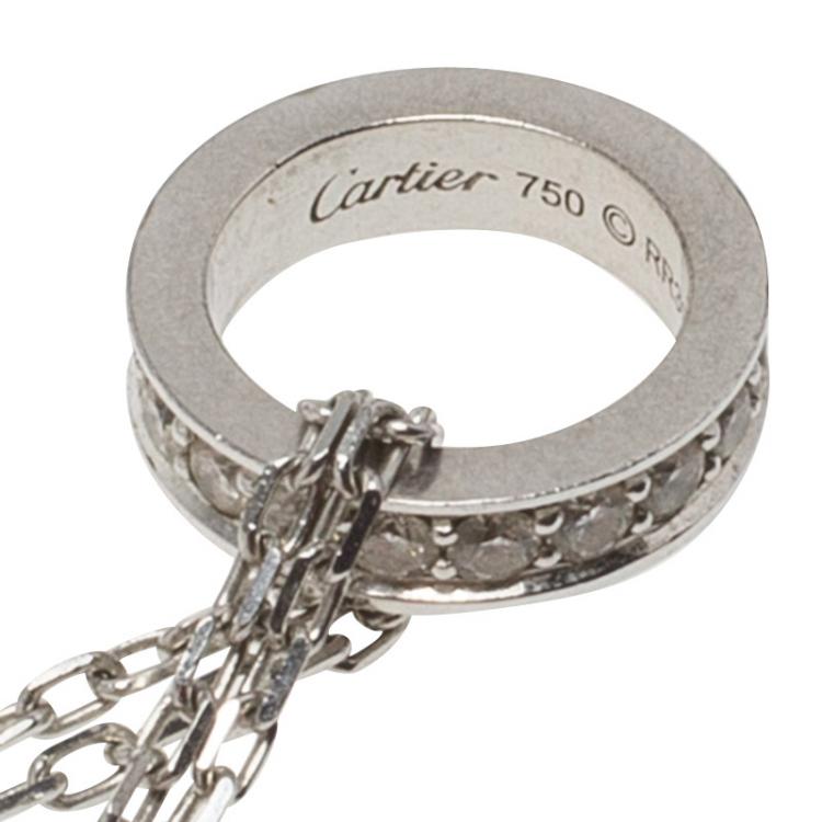 Pre Owned Cartier Love 3 Hoops White and Rose Gold Diamond Double Chain Necklace
