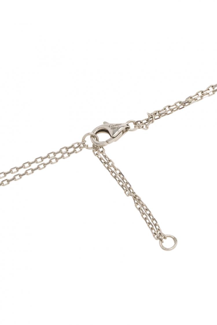 Pre Owned Cartier Love 3 Hoops White and Rose Gold Diamond Double Chain Necklace