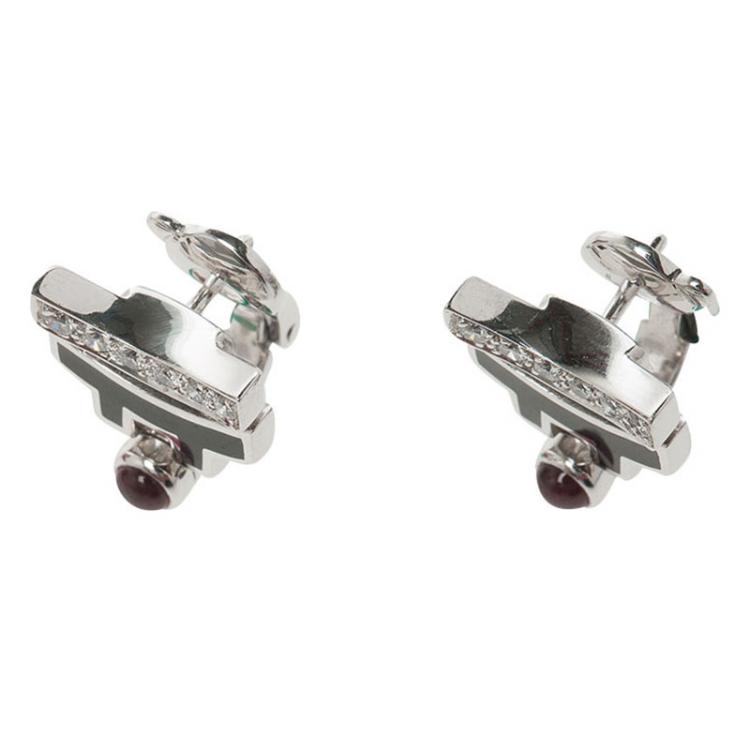 Pre Owned Cartier Le Baiser du Dragon Ruby Diamond & Lacquer White Gold Stud Earrings