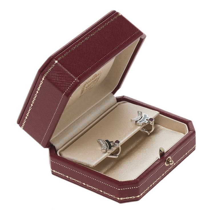 Pre Owned Cartier Le Baiser du Dragon Ruby Diamond & Lacquer White Gold Stud Earrings