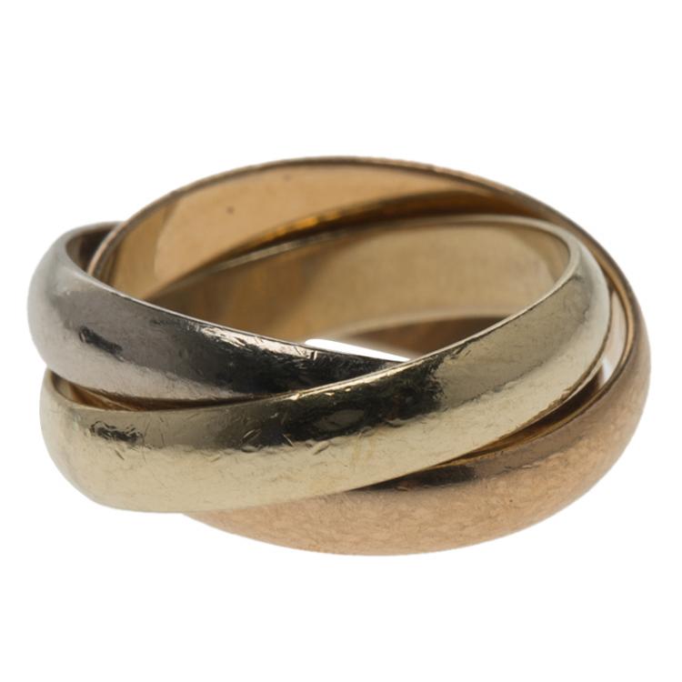 Pre Owned Cartier Trinity De Cartier Three Tone 18k Gold Band Ring Size 48