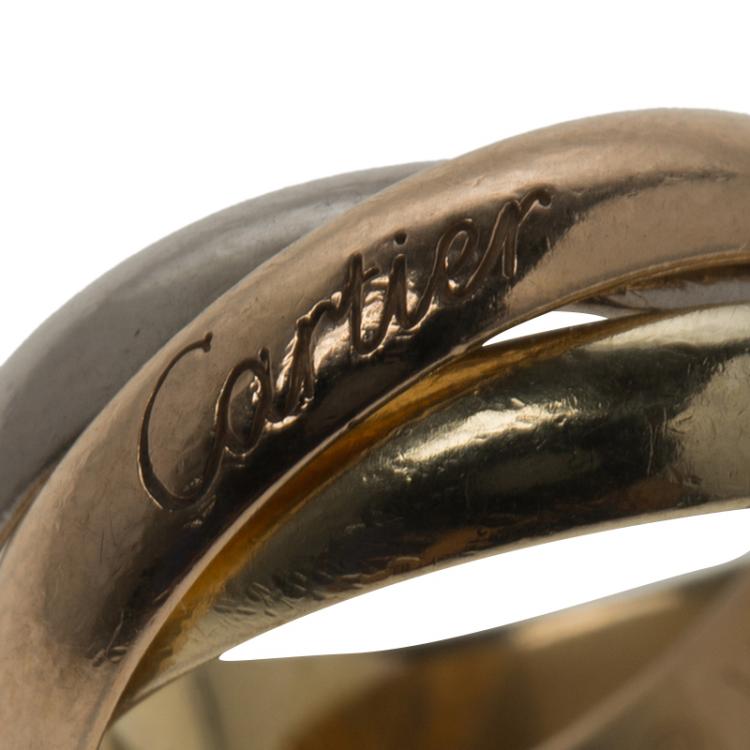 Pre Owned Cartier Trinity De Cartier Three Tone 18k Gold Band Ring Size 48