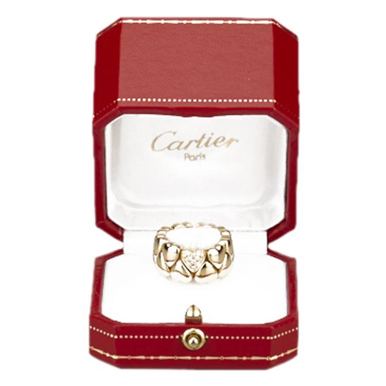 Pre Owned Cartier Heart Diamond Yellow Gold Ring Size 52