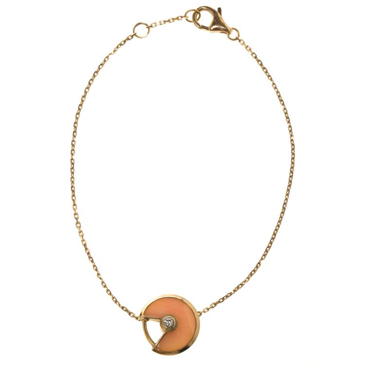 Pre Owned Cartier Amulette De Cartier Pink Opal & Diamond 18k Rose Gold Bracelet