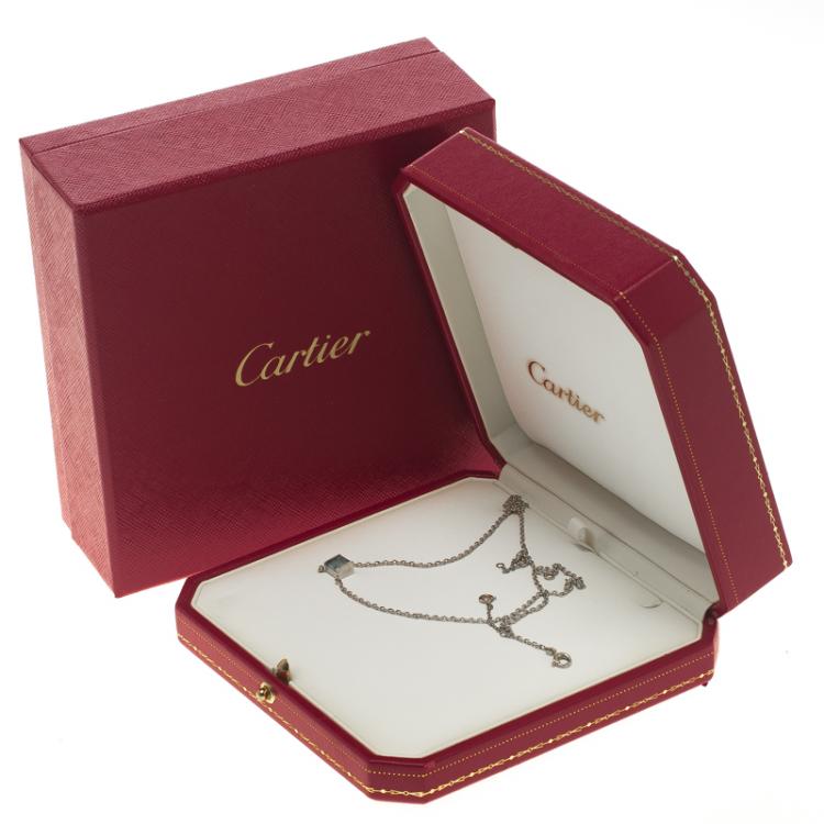 Pre Owned Cartier Aquamarine 18k White Gold Tank Pendant Chain Necklace 