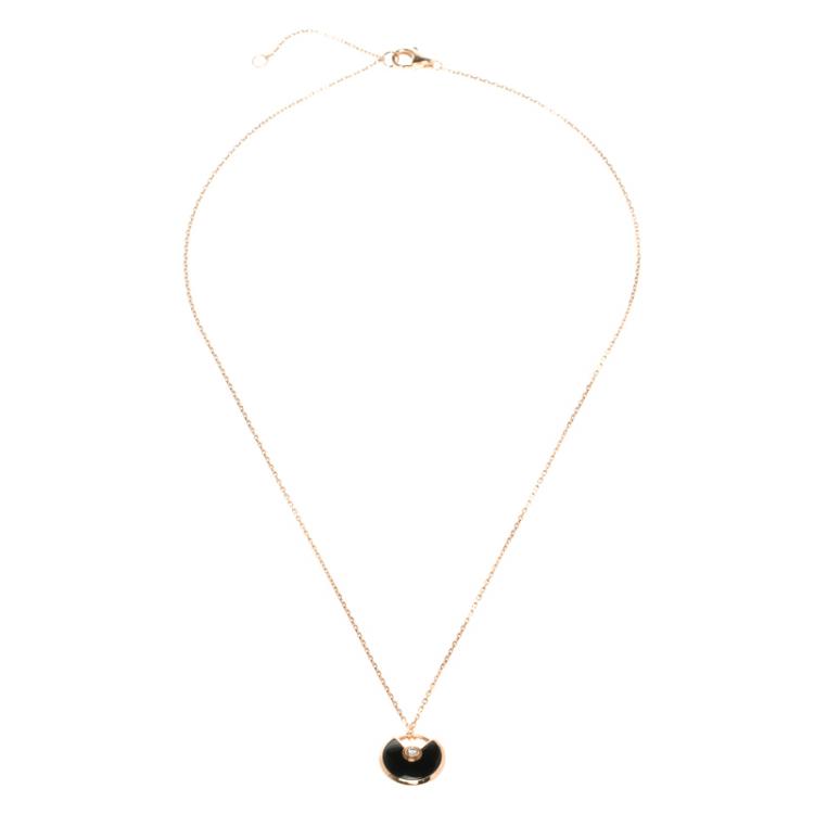 Pre Owned Cartier Amulette de Cartier Onyx & Diamond 18k Rose Gold Necklace