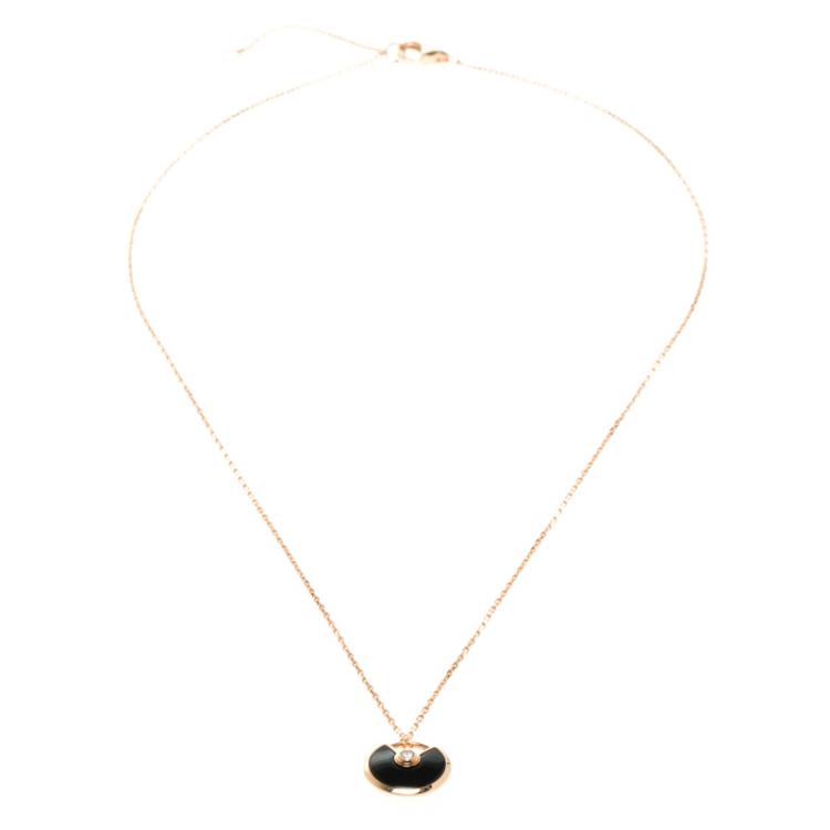 Pre Owned Cartier Amulette de Cartier Onyx & Diamond 18k Rose Gold Necklace