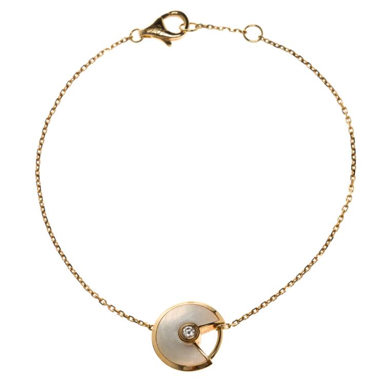 Pre Owned Cartier Amulette De Cartier White Mother of Pearl & Diamond 18k Yellow Gold Bracelet