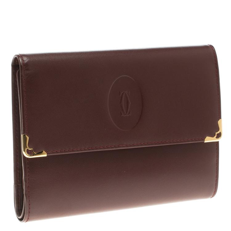 Pre Owned Cartier Burgundy Leather Must De Cartier Tri Fold Wallet