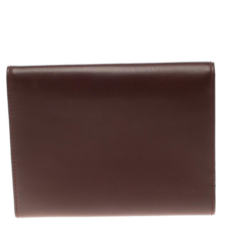 Pre Owned Cartier Burgundy Leather Must De Cartier Tri Fold Wallet