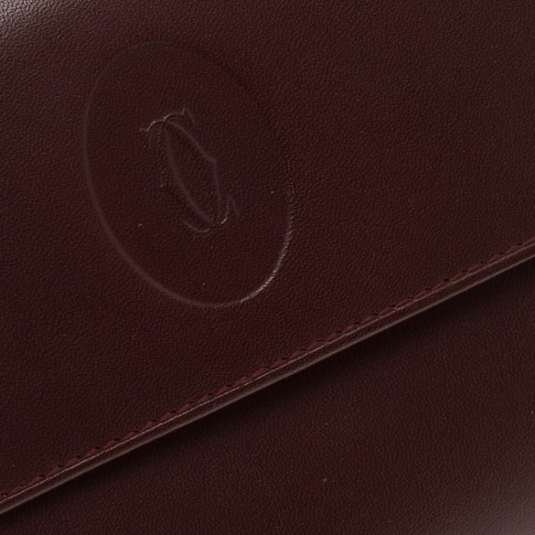 Pre Owned Cartier Burgundy Leather Must De Cartier Tri Fold Wallet