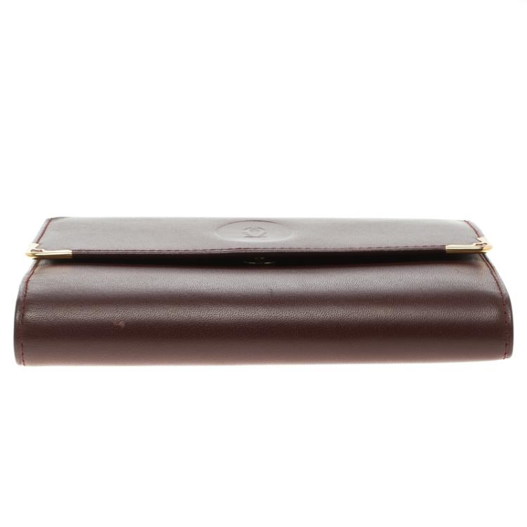 Pre Owned Cartier Burgundy Leather Must De Cartier Tri Fold Wallet