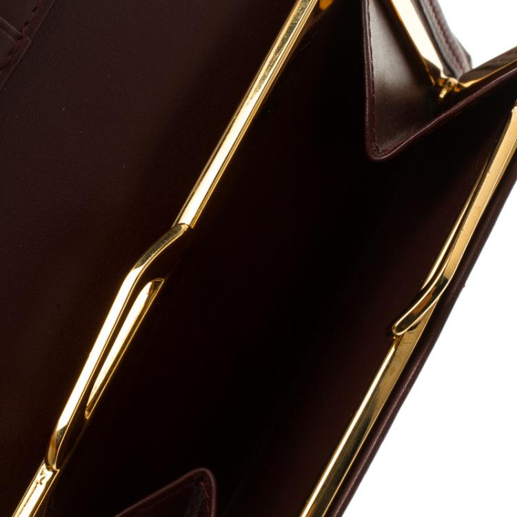 Pre Owned Cartier Burgundy Leather Must De Cartier Tri Fold Wallet