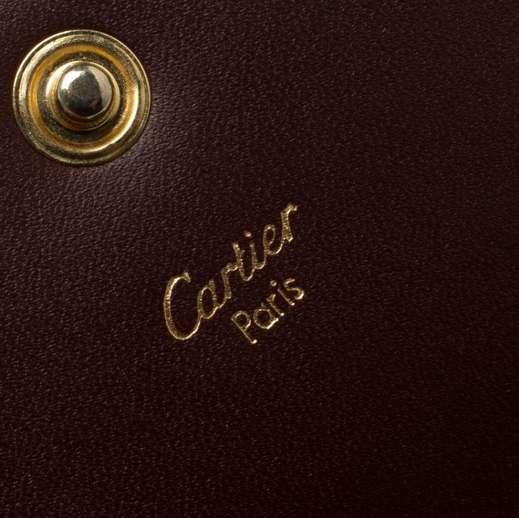 Pre Owned Cartier Burgundy Leather Must De Cartier Tri Fold Wallet