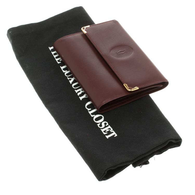 Pre Owned Cartier Burgundy Leather Must De Cartier Tri Fold Wallet