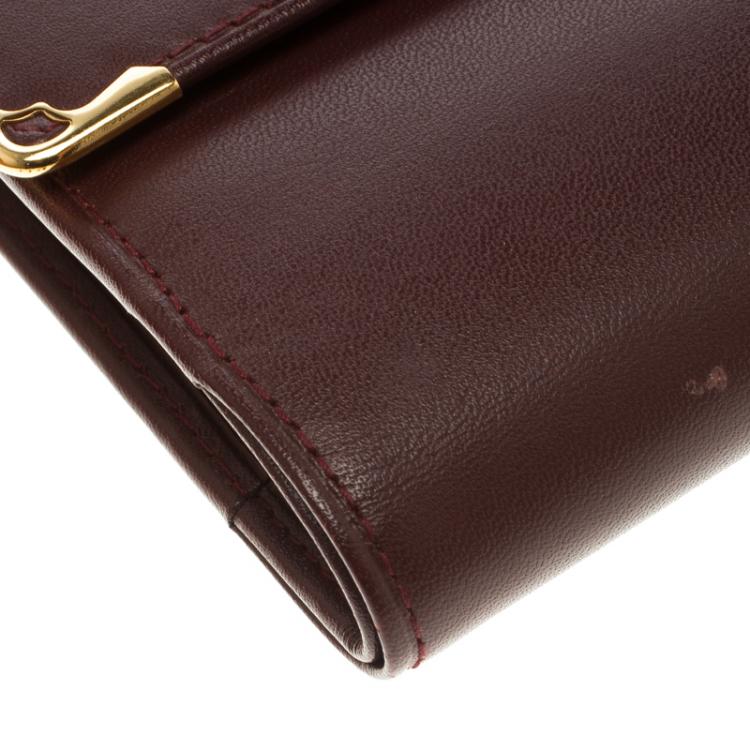 Pre Owned Cartier Burgundy Leather Must De Cartier Tri Fold Wallet