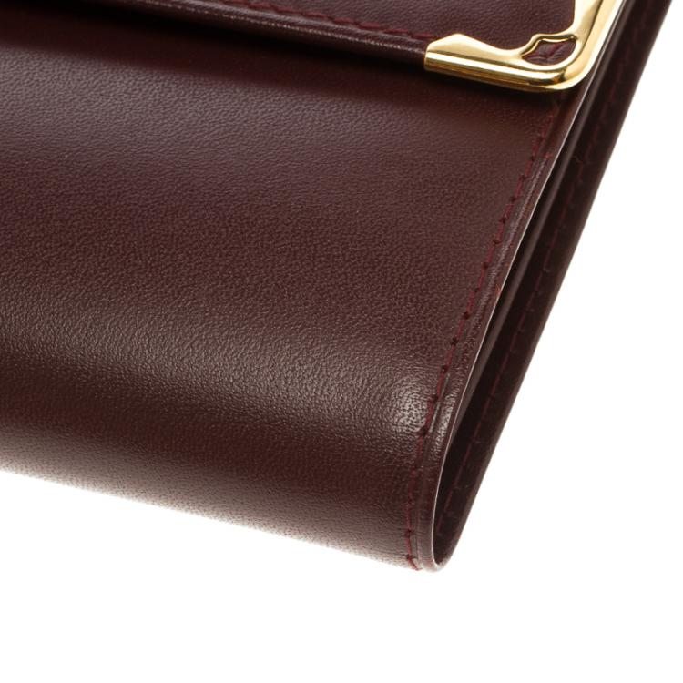 Pre Owned Cartier Burgundy Leather Must De Cartier Tri Fold Wallet