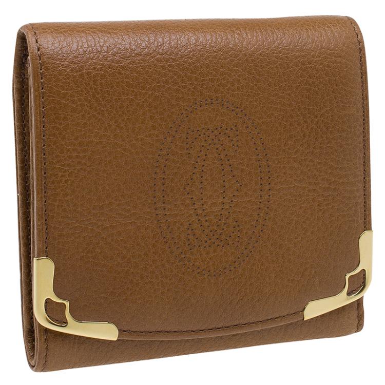 Pre Owned Cartier Tan Leather Marcello Tri-fold Wallet
