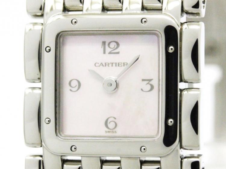 Pre Owned Cartier Pink Mother of Pearl Stainless Steel Ruban Women's Wristwatch 21MM