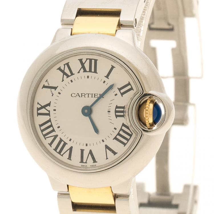 Pre Owned Cartier Grey Yellow Gold and Stainless Steel Ballon Bleu De Cartier Women's Wristwatch 28 mm