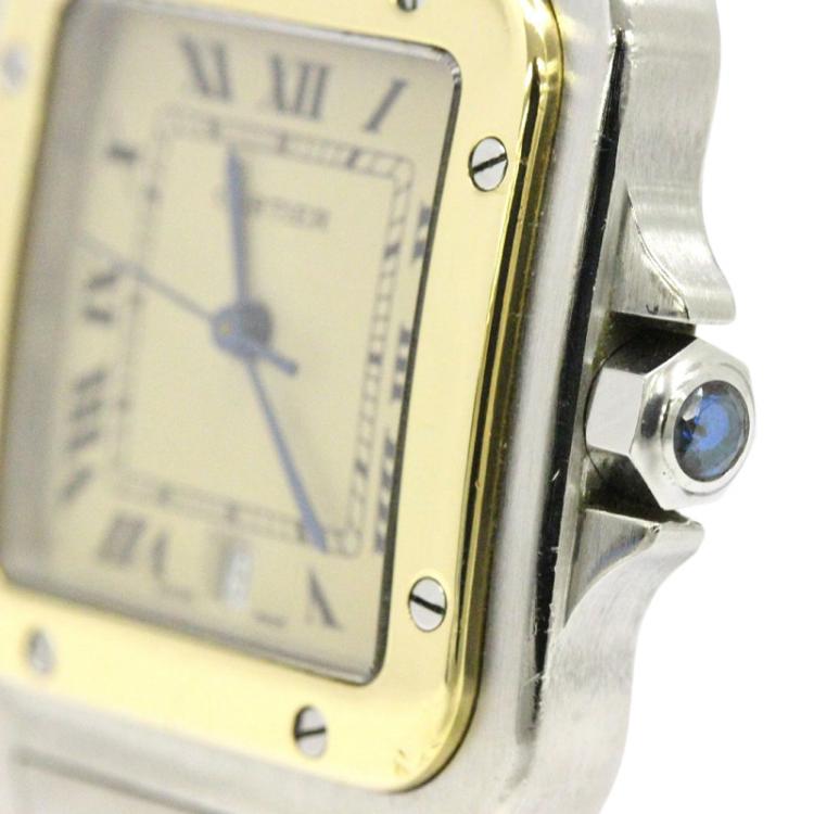 Pre Owned Cartier Cream 18K Yellow Gold and Stainless Steel Santos Galbee Women's Wristwatch 29MM