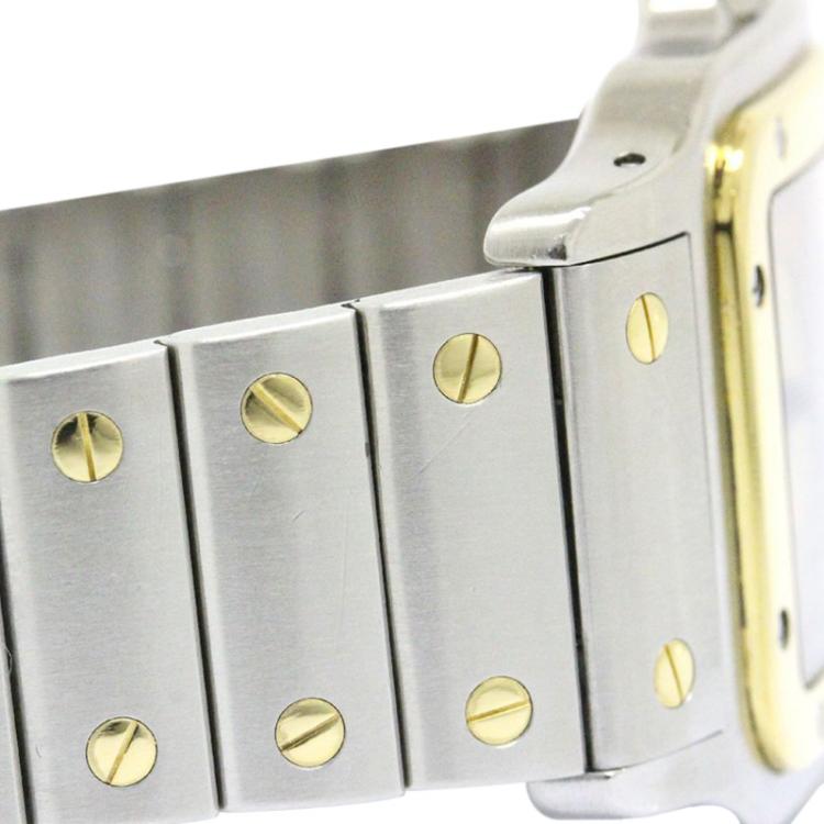 Pre Owned Cartier Cream 18K Yellow Gold and Stainless Steel Santos Galbee Women's Wristwatch 29MM
