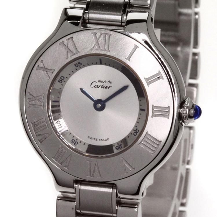 Pre Owned Cartier Silver Stainless Steel Must 21 Women's Wristwatch 27MM