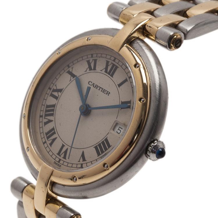 Pre Owned Cartier Ivory Stainless Steel and Yellow Gold Panthere Women's Wristwatch 30MM