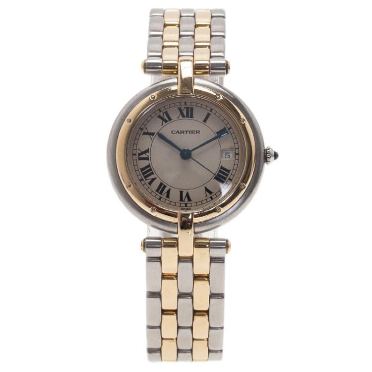 Pre Owned Cartier Ivory Stainless Steel and Yellow Gold Panthere Women's Wristwatch 30MM