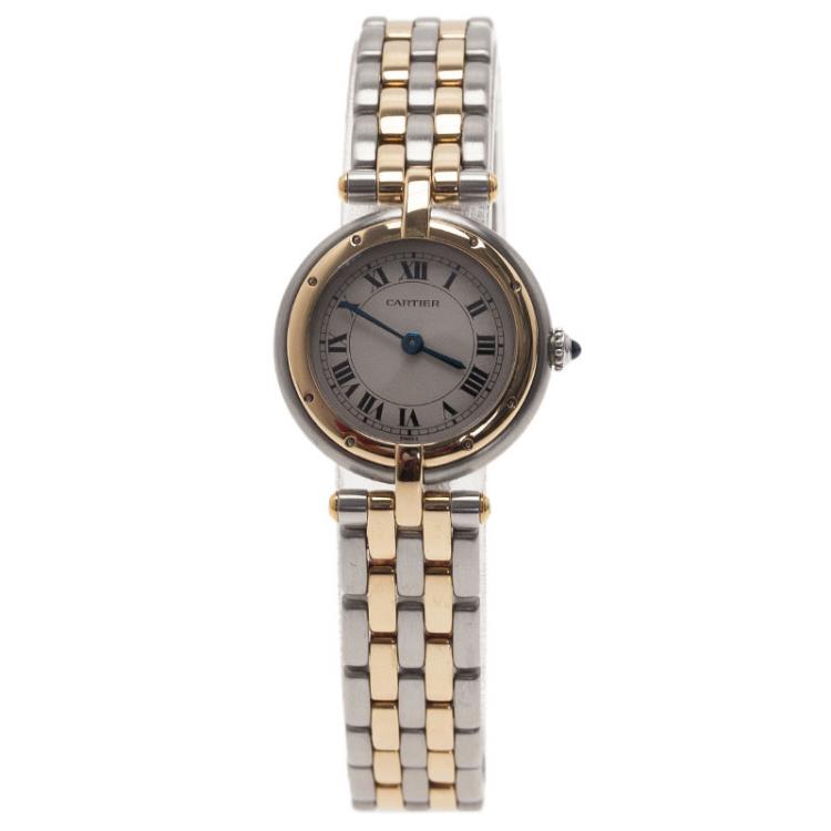 مملوكة مسبقًا Cartier White Stainless Steel and Yellow Gold Mini Panthere Women's Wristwatch 24MM