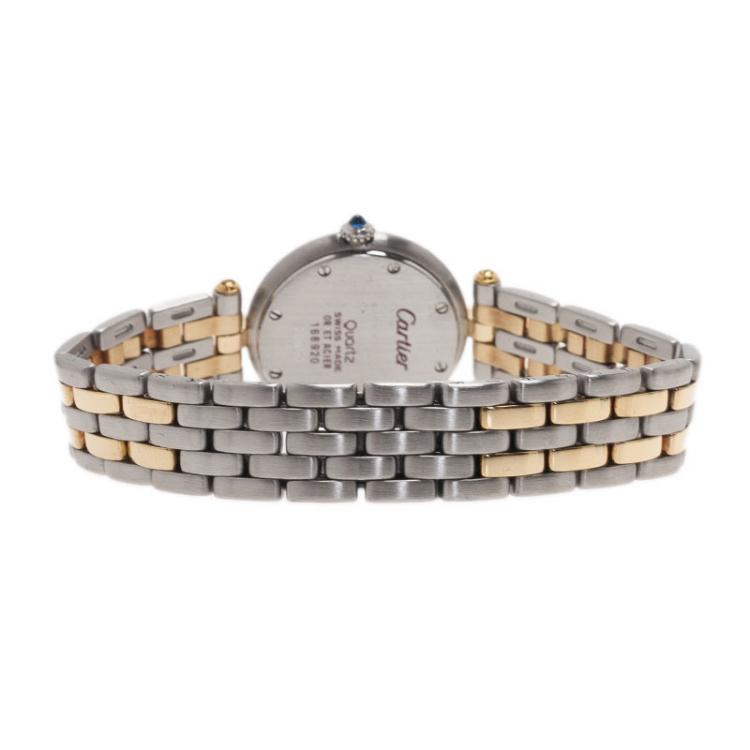 مملوكة مسبقًا Cartier White Stainless Steel and Yellow Gold Mini Panthere Women's Wristwatch 24MM