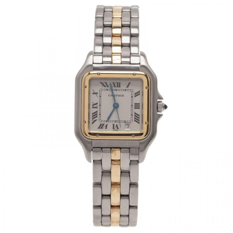Pre Owned Cartier Ivory Stainless Steel and Gold Panthere Women's Wristwatch 27MM