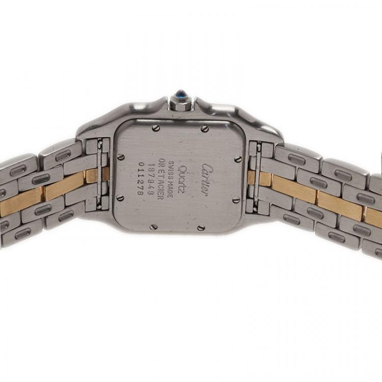 Pre Owned Cartier Ivory Stainless Steel and Gold Panthere Women's Wristwatch 27MM