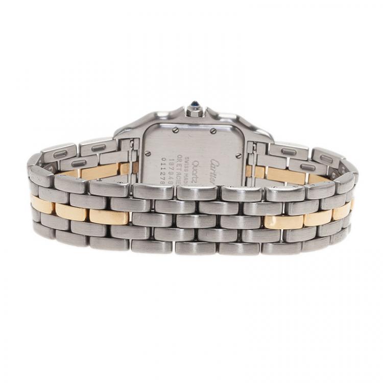 Pre Owned Cartier Ivory Stainless Steel and Gold Panthere Women's Wristwatch 27MM