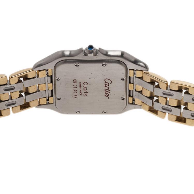 Pre Owned Cartier Ivory 18K Yellow Gold and Steel Panthere Women's Wristwatch 27MM