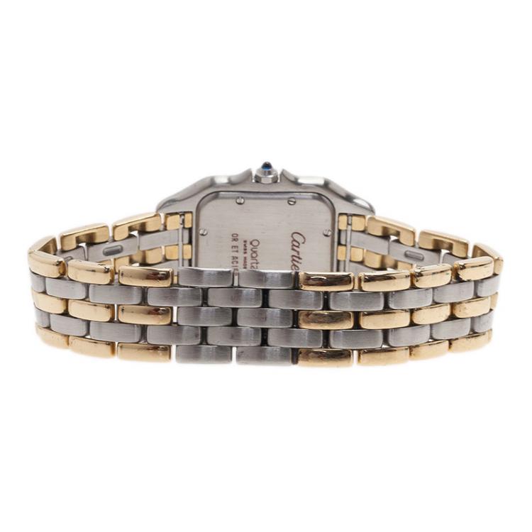 Pre Owned Cartier Ivory 18K Yellow Gold and Steel Panthere Women's Wristwatch 27MM