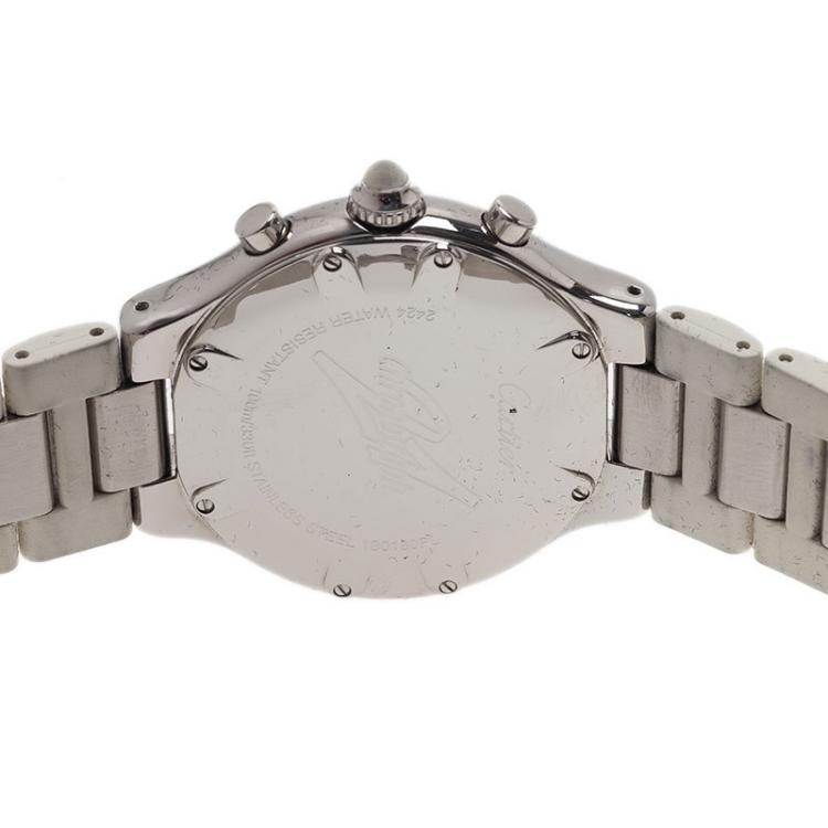 Pre Owned Cartier White Stainless Steel Chronoscaph Women's Wristwatch 38MM