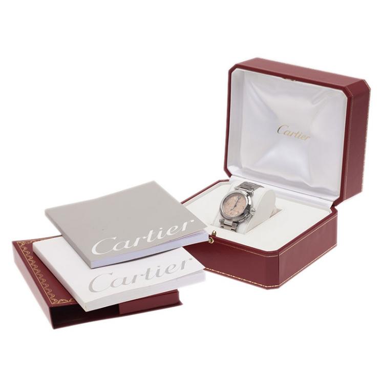 Pre Owned Cartier Salmon Pink Stainless Steel Pasha C Women's Wristwatch 35MM